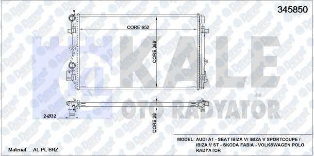 KALE 345850 Su Radyatoru A1-Ibiza V-Polo 1.2-1.4-1.6 09=>(Mek) (652x398x26) (Al/Pl/Brz)